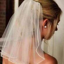 2pcs /Set Simple Style Faux Pearl Wedding Veil With Comb Short Veil & Pearl Earrings Combination For Women Photo Accessories, Party, &; Elegant Beautiful