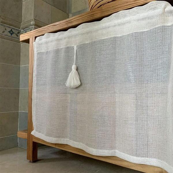 Rideau court vintage pour cuisine, transparent, style maison de campagne, rideau pour fenêtre, demi-rideau pour placard