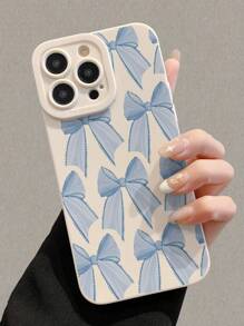 Perforated Edged Blue Bow-Knot Painted Shockproof Phone Case Compatible With Iphone 16/IPhone 16 Pro/IPhone 16 Plus/IPhone 16 Pro Max, P14 Pro Max, Cartoon P13, P11 Painted P12, XR Cartoon 7&8, GES2, XS, Applicable To IPhone P15, Series A03s, A03 Core, A04, A12, A13, A14, A21s, A22, A23, A24, A32