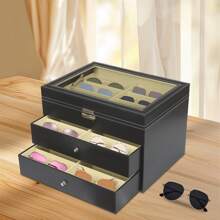24 Compartments Eyeglasses Storage Box, Eyeglasses Display Box - màu đen - Xem 4