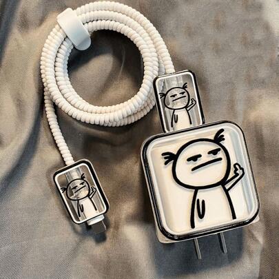5 ชิ้น/ชุด เคสป้องกันสายดาต้าลายเส้นตลก, เข้ากันได้กับเครื่องชาร์จ Apple 18-20W, ป้องกันสายหัก