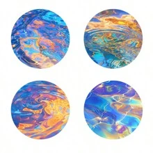 4pcs Set Iridescent Dreamy Watercolor Design Wooden Coasters - Faux Wood Drink Coasters, Desk Protection, Retro Cork Bottom Coasters, 3.94 Inches Diameter