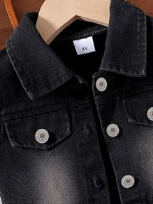 Conjunto de 3 peças para meninas: colete jeans preto lavado com botões prateados + parte inferior jeans preta lavada com bolso contrastante e bainha plissada + blusa suspensória de malha canelada branca, estilo moderno e adorável para primavera/verão - Branco - Ver 3