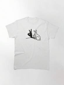 Funny Rabbit Hand Shadow Puppets Humor Pop Art Essential T-Shirt, Women's T-Shirt, 220g Pure Cotton, Casual Crew Neck, Ideal For Work, Play, And Everyday Comfort. - White - View 1