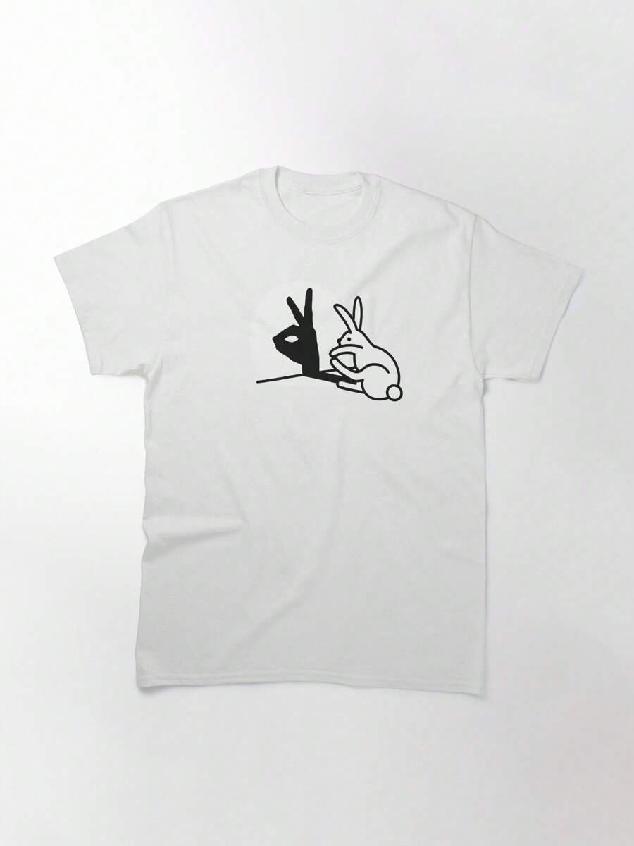 Funny Rabbit Hand Shadow Puppets Humor Pop Art Essential T-Shirt, Women's T-Shirt, 220g Pure Cotton, Casual Crew Neck, Ideal For Work, Play, And Everyday Comfort. - White - View 1