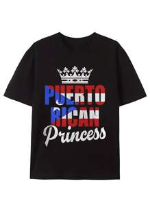 1 Piece, 100% Cotton, Puerto Rican Princess Print T-Shirt, Bohemian Style, Seasonal Casual Men's T-Shirt, Round Neck Cotton Short Sleeved T-Shirt, Sports Outdoor T-Shirt, Christmas And Thanksgiving Gift, Affilante