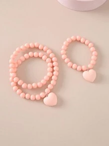 2pcs Set Sweet Faux Pearl Heart Duck Pendant Necklace & Bracelet Jewelry Set, Gift For Girls