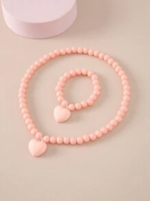 2pcs Set Sweet Faux Pearl Heart Duck Pendant Necklace & Bracelet Jewelry Set, Gift For Girls