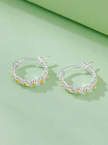 1pair Daisy Two-Tone 925 Sterling Silver Women's Earrings Stylish Minimalist Design Perfect For Everyday Dating Birthday Gift Sweet Unique Style