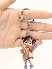 2 Pcs/1pc Cute 2D Acrylic Girl Keychain, New Style, Charming Keychain Accessory, Suitable For Bags And Wallets Car Keychain.Waterproof, Scratch Resistant, Burr Free, Clean Trimming Car Accessories Bag Charm School Cartoon - Multicolor - View 4