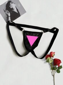 男士性感系带透气简约几何印花装饰环丁字裤内裤