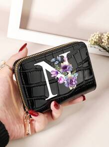 勃艮第包 Charry 红色包 酒红色包 1 件 首字母名称 A 到 Z 图案 多功能零钱包 字母图形卡夹 多卡位卡片收纳袋 信用卡 学校用品 宿舍 女士钱包 迷你钱包 钱包 卡包