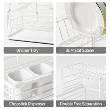 NetHong Large Kitchen Sink Dish Drainer Rack With Drip Tray And Plate Cutlery Holder UK - White - View 10