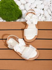 1 Pair Vacation Style Bow Decor Flat Sandals For Girls, Spring/Summer - White - View 3