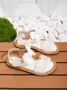 1 Pair Vacation Style Bow Decor Flat Sandals For Girls, Spring/Summer - White - View 2