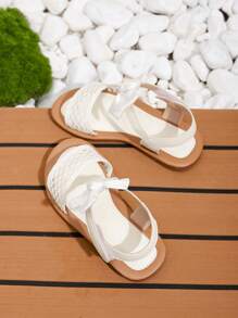 1 Pair Vacation Style Bow Decor Flat Sandals For Girls, Spring/Summer - White - View 5