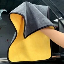 30x60cm Microfibre Car Cleaning Towels, Lint-Free, For Car Washing, Home Cleaning - Grey & Yellow - View 2