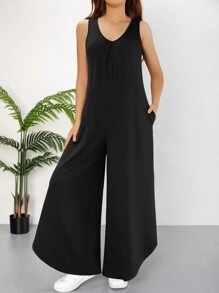 少女宽松休闲连体裤，带口袋