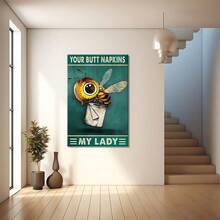Bee Holding Paper With Text My Lady Large Wooden Framed Wall Art Home Decor Canvas Painting- For Bedroom, Bathroom, Living Room, Office, Kitchen, Holiday Gift- 1pc