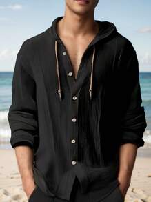 Men's Hooded Shirt - màu đen - Xem 3