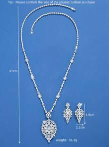 DV JEWELRY 3pcs Set Platinum Plated Zirconia Jewelry Set - Necklace & Earrings, Elegant For Women, Gift For Party, Anniversary