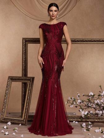 XUIBOL Sequin Mesh Prom Dress Party Dress Wedding Guest Dress Formal Dress Evening Dress,Gown