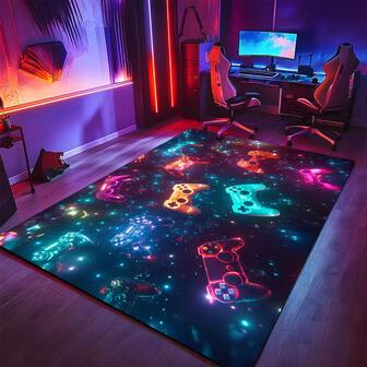 1pc High Density Wool Cyberpunk Game Controller Pattern Area Rug, 3D Textured Plush Soft Non-Slip Carpet For Living Room, Bedroom, Bathroom, Game Room, Outdoor, All Season Washable Large Size Home Decor