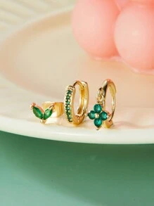 3PCS Cubic Zirconia Earring Set, Suitable For Women's Geometric Cartilage Perforated Earrings Fashion Jewelry