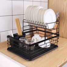 NetHong Large Kitchen Sink Dish Drainer Rack With Drip Tray And Plate Cutlery Holder UK - Black - View 3