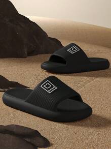 男士舒适EVA休闲拖鞋，简约日式设计，适合夏季居家室内浴室使用，防滑，加大码48-49 - 黑色 - 查看 2