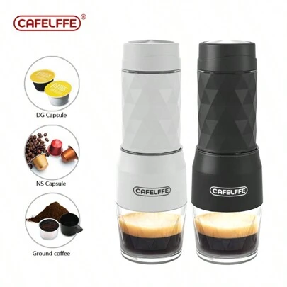  CAFELFFE Classic Bärbar Espressomaskin, 3-i-1 Resebryggare, Kompatibla Kapslar Och Malet Kaffe, Manuell Espressomaskin, Handpress Kaffebryggare För Kök Resor, Camping, Vandring
