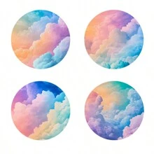4pcs Set Iridescent Dreamy Watercolor Design Wooden Coasters - Faux Wood Drink Coasters, Desk Protection, Retro Cork Bottom Coasters, 3.94 Inches Diameter