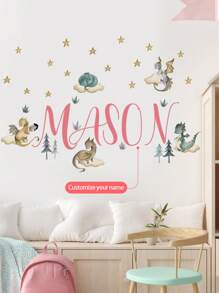 1 pieza de Adhesivo de pared con diseños de dinosaurio, sol, nube, globo aerostático, texto personalizable, material de PVC extraíble para dormitorio, sala de estar, estudio - Multicolor - Ver 8