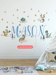 1 pieza de Adhesivo de pared con diseños de dinosaurio, sol, nube, globo aerostático, texto personalizable, material de PVC extraíble para dormitorio, sala de estar, estudio - Multicolor - Ver 9