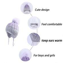 Toddler Kids Infant Winter Hat,Earflap Knit Warm Cap Fleece Lined Beanie For Baby Boys Girls