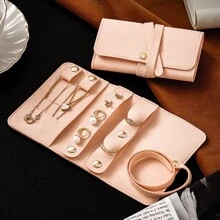 CASEGRACE 1pc Collapsible Microfiber Jewelry Organizer, Practical Travel Jewelry Organizer, Earring Necklace Ring Jewelry Pouch Jewelry Roll Bag, Cosmetic Bag, Waterproof Travel Jewelry Pouch, Portable Jewelry Organizer, Essential Travel Accessories Sun Travel Cool Back To School