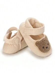 Soft & Comfortable Infant Pre-Walker Shoes 0-1 Years Old, Cute Embroidered Bear Design, Unisex Infant Slippers - Apricot - View 3