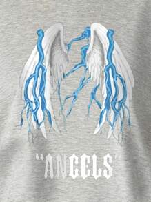 Women's Plus Size Y2K Punk Wings Letter Hip Hop Return Print T-Shirt Fashion Short Sleeve Round-Neck Tops Summer Streetwear - Grey - View 3