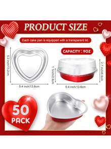 20/30/50/100 件装铝箔心形纸杯蛋糕，带盖心形铝箔蛋糕盘，情人节、母亲节、婚礼一次性迷你蛋糕模具 - 烤箱和空气炸锅 Sa