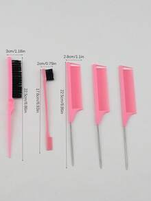 5件套美发造型梳套装，包含三排梳、尖尾梳和发际线造型梳 - 采用PC材质，适合所有发质，套装包含：梳子、发刷、发际线梳、梳子、发刷、梳子、解结梳、球形梳、迷你发刷、美发梳套装、木梳 - 彩色 - 查看 5