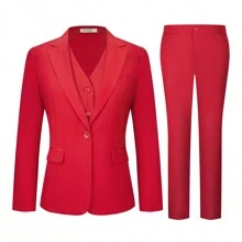 KELYAA Women's 3 Piece Suit Lady Business Casual Office One Button Slim Fit Blazer Jacket Vest Pants Set - 紅色 - 查看 1