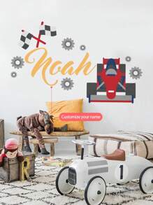 1pc Personalized Racing Car Themed Wall Decal Sticker, Art Decoration For Boys Room, Kids Bedroom, Nursery, Playroom, Gift, Living Room, Easy To Peel And Stick - Red - View 4