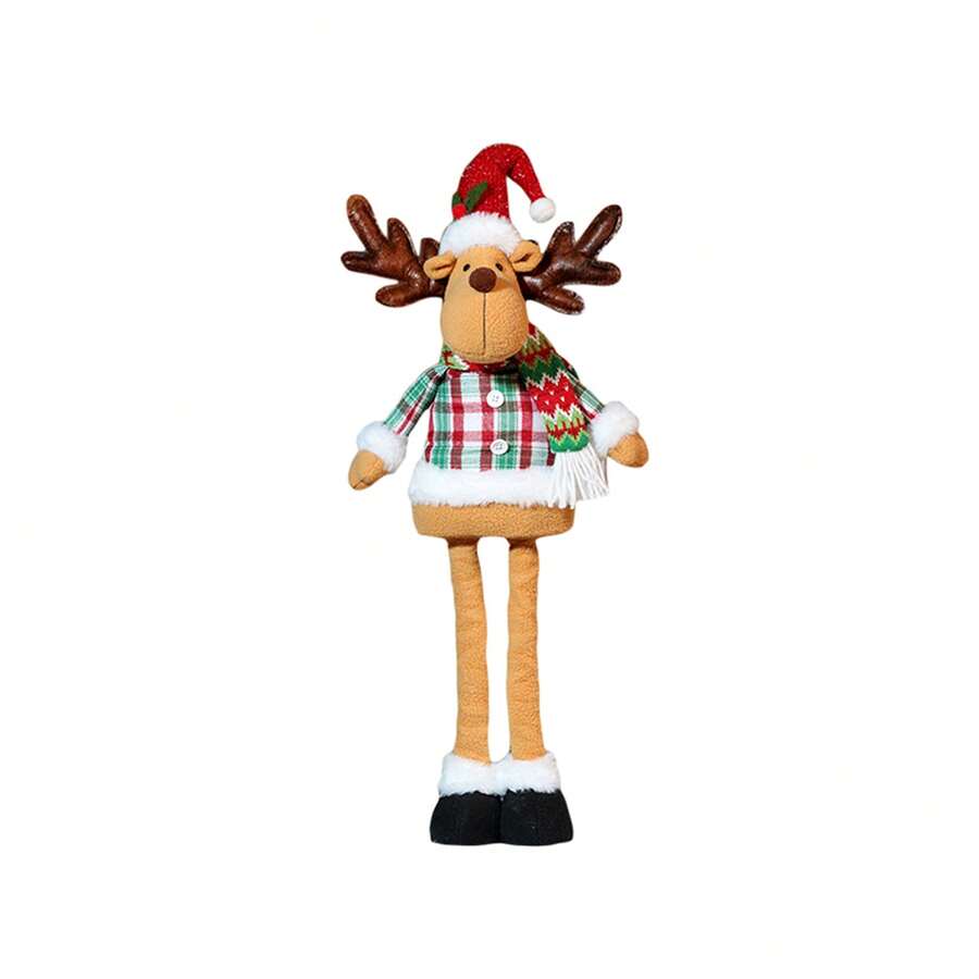 Christmas Retractable Snowman Doll Ornaments Colorful Plaid Reindeer Toys For Window Desktop Home Holiday Decoration