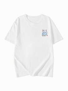 夏季新品女士独特设计字母与卡通动物印花休闲圆领短袖 T 恤 - 白色 - 查看 3