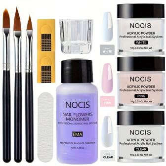 Complete Acrylic Nail Kit For Beginners - Clear Pinkish Nude Acrylic Powder, Non-Yellowing Liquid & Nail Art Tools! Acrylic Press On Nails