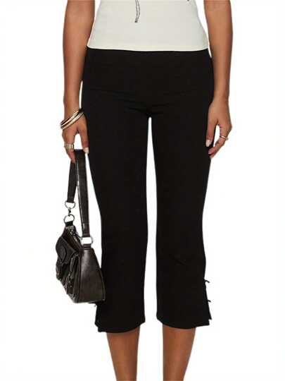 Women Capri Pants Solid Color Bow DecorSummer Casual Stretch Crop Leggings Streetwear Cropped Pants Stretch Crop Leggings Vintage Capri Trousers