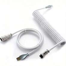 1,5 m weißes 2 Stücke Type-C zu USB Metall-Adapter-Steckverbinder abnehmbares Spielmechanisches Tastaturkabel Set mit Luftsteckerdaten und federnder Verlängerung Type-C Interface, Metallpilotstecker und Spiraldesign für DIY Gaming mechanische Tastaturen