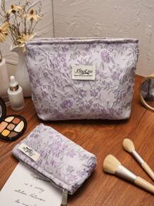 1 Piece Large Capacity Make Up Bag Embroidered Flower Women Cosmetic Bag, Zipper Travel Makeup Organizer Pouch, Minimalist Jewelry Storage Bag, Suitable For Outdoor Travel Girls, Cute Wallet, With Zipper Closure For Lipstick, Brushes, Skincare, Phone, Coins, Small Items, Makeup Storage Bag For Skincare, Foundation, Perfume, Lipsticks & Other Accessories, Zipper Closure, Open Pocket Design, Convenient For Travel Bathroom Decor Summer Makeup Organizer Bathroom Accessories Back To School - Multicolor - View 3