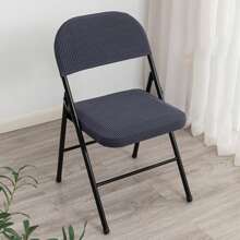 Folding Dining Chair Seat And Back Cover Set Solid Color Jacquard Stretch Chair Slipcover Home Decoration - Grey - View 2