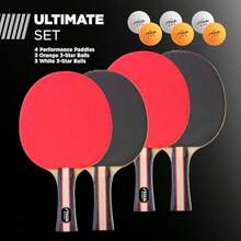 STIGA Performance 4 Player Ping Pong Paddle Set Of 4 Table Tennis Rackets 6 3 Star Orange And White Balls - Orange,White1 - View 4